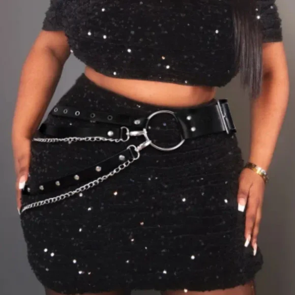 Plus Size☆ Edgy Punk Goth Black Multi-layer Chain And Stud Vegan Leather Belt - Picture 6 of 16